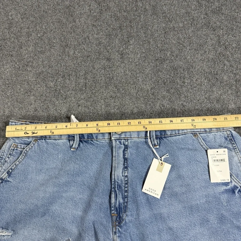 Good American Denim Long Shorts Womens 20 Blue Carpenter Raw Hem NEW